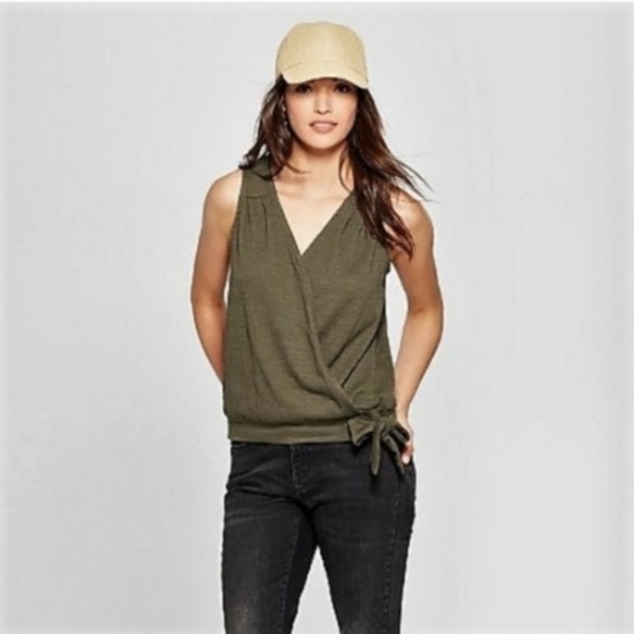 Olive Wrap Front Knot Blouse-64-199 - Picture 1 of 1